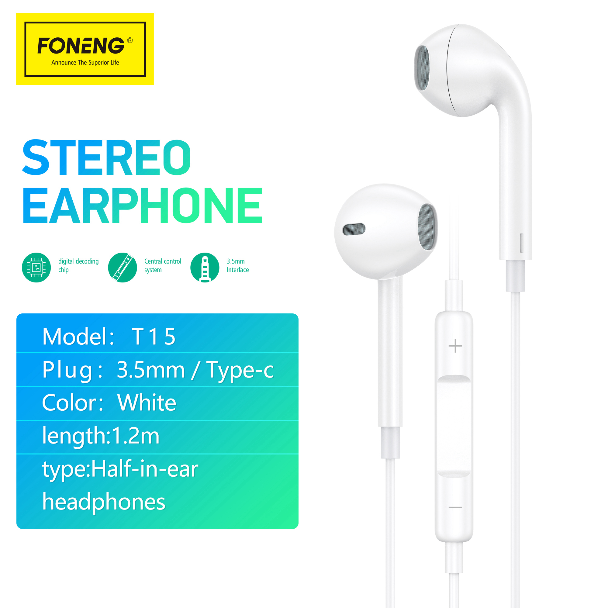 T15 Heavy Bass Earphone (3.5mm / Type-C) | FONENG